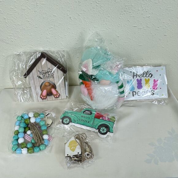 New In Box LED Light Up Easter Decor Bunny Gnome Plush Beaded Garland Banner - Picture 1 of 11